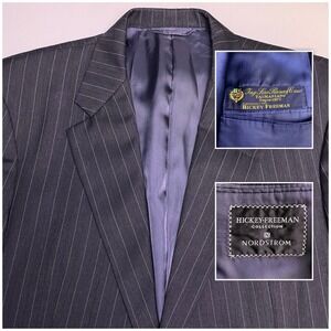Hickey Freeman Suit 2 Piece 42R (32x29) Loro Piana Tasmanian Dark Gray Striped